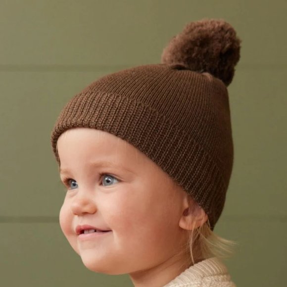Nature Baby Merino alpine pom pom beanie (Acorn Marl) - Picture 1 of 5